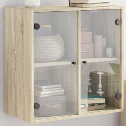 Berkfield Home Wall Cabinet with Glass Doors Sonoma Oak 68x37x68.5 cm in Brown - thumbnail 1