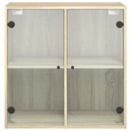 Berkfield Home Wall Cabinet with Glass Doors Sonoma Oak 68x37x68.5 cm in Brown - thumbnail 6