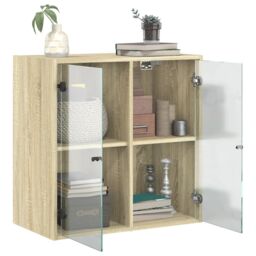 Berkfield Home Wall Cabinet with Glass Doors Sonoma Oak 68x37x68.5 cm in Brown - thumbnail 5