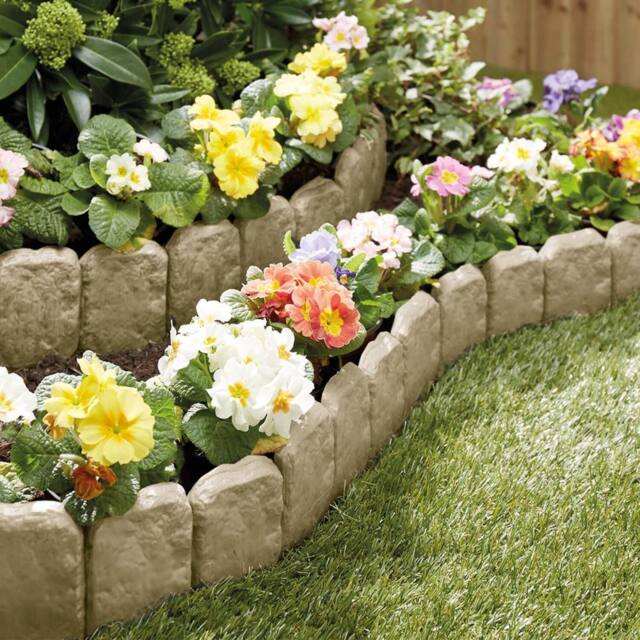 Gainsborough Pack Of 10 Dark Grey Stone Effect Lawn Edging, 2.4m Total Length in Light Sand - image 1