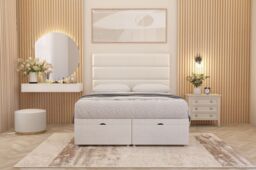 Somnior Chambery Hybrid Pocket Sprung Orthopaedic Ottoman Bed Set with Headboard Plush Velvet in White - Size: Small Double - thumbnail 4