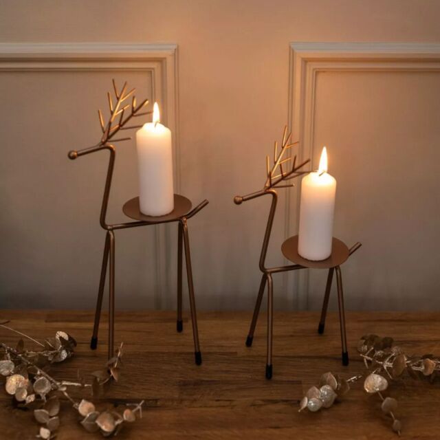 Marco Paul 2pc Metal Reindeer Pillar Candle Holders in Bronze - image 1