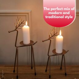 Marco Paul 2pc Metal Reindeer Pillar Candle Holders in Bronze - thumbnail 6