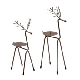 Marco Paul 2pc Metal Reindeer Pillar Candle Holders in Bronze - thumbnail 3