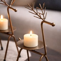 Marco Paul 2pc Metal Reindeer Pillar Candle Holders in Bronze - thumbnail 8
