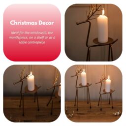 Marco Paul 2pc Metal Reindeer Pillar Candle Holders in Bronze - thumbnail 5