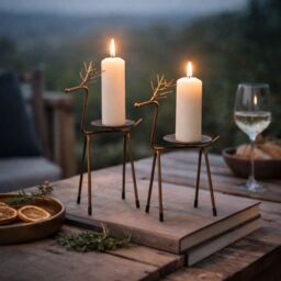 Marco Paul 2pc Metal Reindeer Pillar Candle Holders in Bronze - thumbnail 9