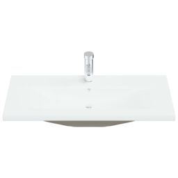 Berkfield Home Built-in Basin with Faucet 91x39x18 cm Ceramic White - Size: 91 x 39 x 18 cm - thumbnail 3