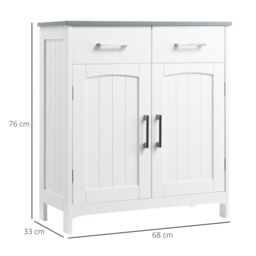 Kleankin Bathroom Floor Cabinet Free Standing Storage Cupboard with 2 Drawers in White - thumbnail 3