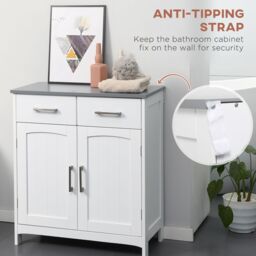 Kleankin Bathroom Floor Cabinet Free Standing Storage Cupboard with 2 Drawers in White - thumbnail 6