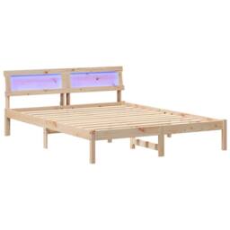 Berkfield Home with LED Strip Lights with Headboard Brown 140 x 200 cm Pine wood in Natural - thumbnail 1