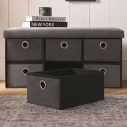 OHS Storage Cube Unit 6 Draw Ottoman Space Saving Velvet Chest Shoe Organiser in Charcoal - thumbnail 4