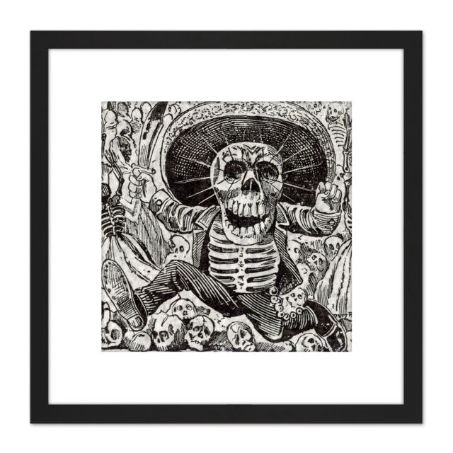 Artery8 Guadalupe Calavera Skull From Oaxaca Mexico 8X8 Inch Square Wooden Framed Wall Art Print Picture with Mount in Black - image 1