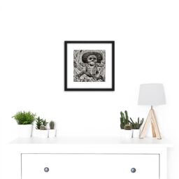 Artery8 Guadalupe Calavera Skull From Oaxaca Mexico 8X8 Inch Square Wooden Framed Wall Art Print Picture with Mount in Black - thumbnail 2