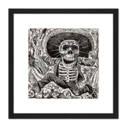 Artery8 Guadalupe Calavera Skull From Oaxaca Mexico 8X8 Inch Square Wooden Framed Wall Art Print Picture with Mount in Black - thumbnail 1