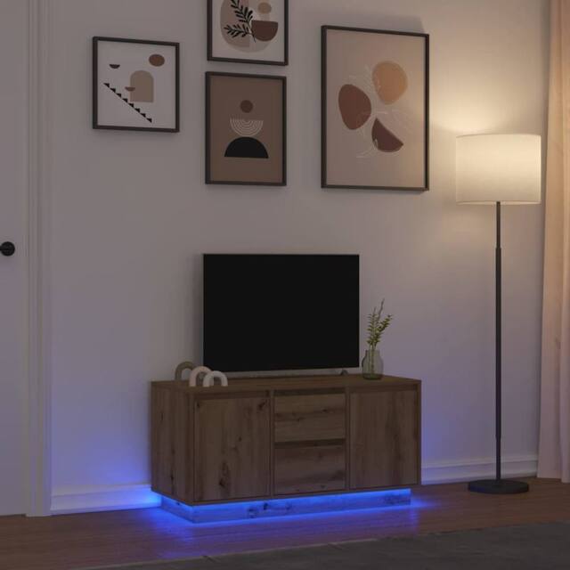 Berkfield Home TV Cabinet with LED Lights Artisan Oak 100x41x50 cm in Brown - Size: 100 x 41 x 50 cm - image 1