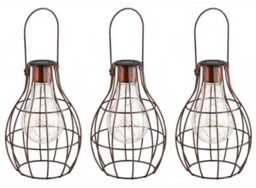 Marco Paul Pack of 3 Bronze Metal Firefly Solar Powered Garden Lantern 23cm in Copper - thumbnail 2