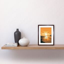 "Artery8 Wall Art Print Walk into the Sunset Sand Beach Coastal Landscape Artwork Framed 9X7 Inch in Brown - Size: W7"" x H9""" - thumbnail 2