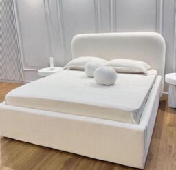 HOB Furniture Curved Lucian Bed, Boucle Teddy Fabric - Hb 117 Cm, Oat in Cream - Size: King - thumbnail 6