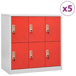 Berkfield Home Locker Cabinets 5 pcs Light Grey & Red 90x45x92.5 cm Steel - thumbnail 1
