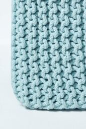 Homescapes Cube Cotton Knitted Pouffe Footstool in Duck Egg Blue - thumbnail 4