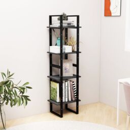 Berkfield Home 4-Tier Book Cabinet Grey 40x30x140 cm Solid Pine Wood - Size: 40 x 30 x 140 cm - thumbnail 3