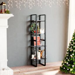 Berkfield Home 4-Tier Book Cabinet Grey 40x30x140 cm Solid Pine Wood - Size: 40 x 30 x 140 cm - thumbnail 1
