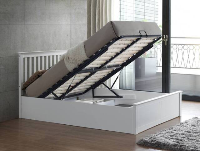 Bedmaster Malmo Wooden Ottoman Bed & Majestic 1000 Pocket Sprung Mattress in White - Size: Double - image 1