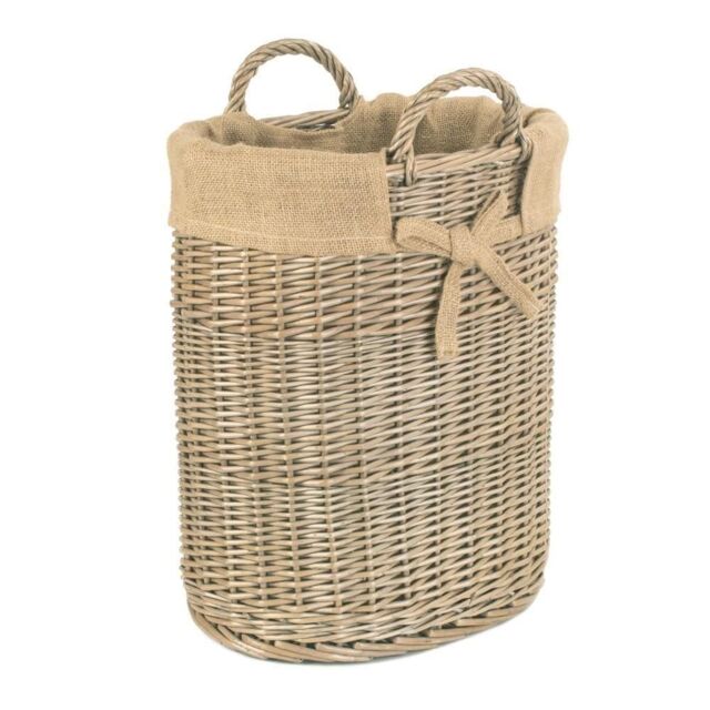 Red Hamper Wicker Small Oval Hessian Lined Log Basket in Brown - image 1