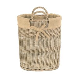 Red Hamper Wicker Small Oval Hessian Lined Log Basket in Brown - thumbnail 3