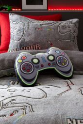 Catherine Lansfield 'Game Over' Glow in the Dark Fleece 3D Shaped Cushion in Black - thumbnail 1