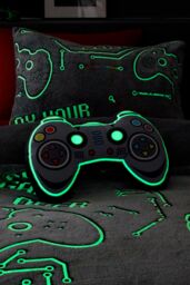Catherine Lansfield 'Game Over' Glow in the Dark Fleece 3D Shaped Cushion in Black - thumbnail 2