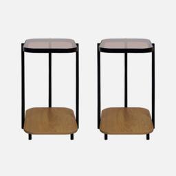 sweeek Set Of 2 Vintage Black Metal Side Tables in Light Brown - thumbnail 2