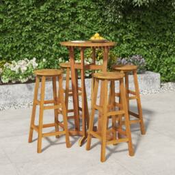 Berkfield Home 5 Piece Garden Bar Set Solid Wood Acacia in Brown - thumbnail 1