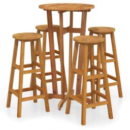 Berkfield Home 5 Piece Garden Bar Set Solid Wood Acacia in Brown - thumbnail 2