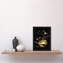 Artery8 Stylised Still Life with Bird Audsley Vintage Framed Wall Art Print in Black - Size: A4 - thumbnail 4