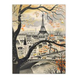 "Artery8 Vintage Autumn in Paris Cityscape Eiffel Tower Wall Art Print in Beige - Size: W24"" x H32""" - thumbnail 1