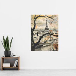 "Artery8 Vintage Autumn in Paris Cityscape Eiffel Tower Wall Art Print in Beige - Size: W24"" x H32""" - thumbnail 4
