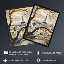 "Artery8 Vintage Autumn in Paris Cityscape Eiffel Tower Wall Art Print in Beige - Size: W24"" x H32""" - thumbnail 2