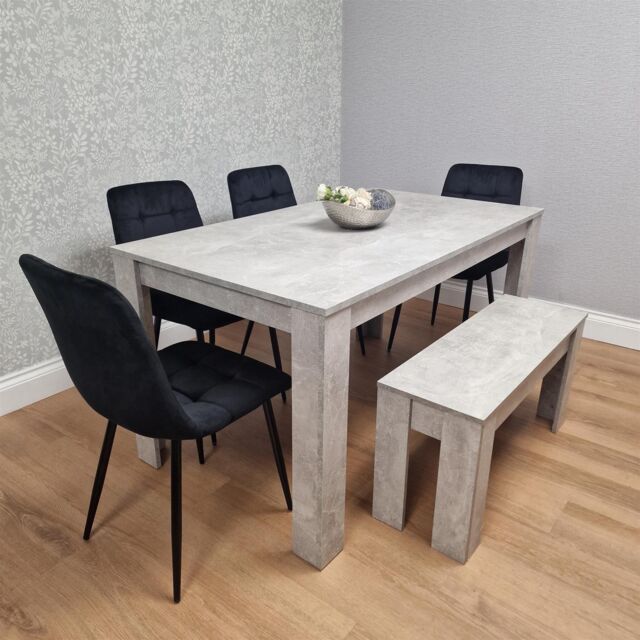 KOSY KOALA Modern Grey Dining Table Set with 4 Black Velvet Chairs & Bench Dining Furniture Set in Brown - image 1