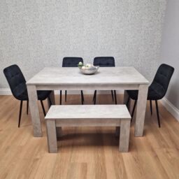 KOSY KOALA Modern Grey Dining Table Set with 4 Black Velvet Chairs & Bench Dining Furniture Set in Brown - thumbnail 4