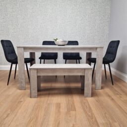 KOSY KOALA Modern Grey Dining Table Set with 4 Black Velvet Chairs & Bench Dining Furniture Set in Brown - thumbnail 5