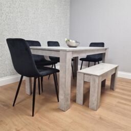 KOSY KOALA Modern Grey Dining Table Set with 4 Black Velvet Chairs & Bench Dining Furniture Set in Brown - thumbnail 2