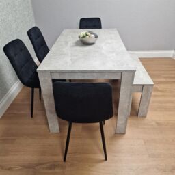 KOSY KOALA Modern Grey Dining Table Set with 4 Black Velvet Chairs & Bench Dining Furniture Set in Brown - thumbnail 3