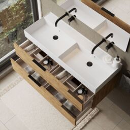 Banyetti Celtic 1200mm Wall Hung Bathroom Vanity Unit with Veneto 0 Tap Hole Basin - Ostippo Oak in Light Oak - thumbnail 8