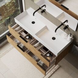 Banyetti Celtic 1200mm Wall Hung Bathroom Vanity Unit with Veneto 0 Tap Hole Basin - Ostippo Oak in Light Oak - thumbnail 4