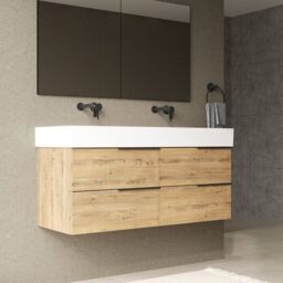 Banyetti Celtic 1200mm Wall Hung Bathroom Vanity Unit with Veneto 0 Tap Hole Basin - Ostippo Oak in Light Oak - thumbnail 3