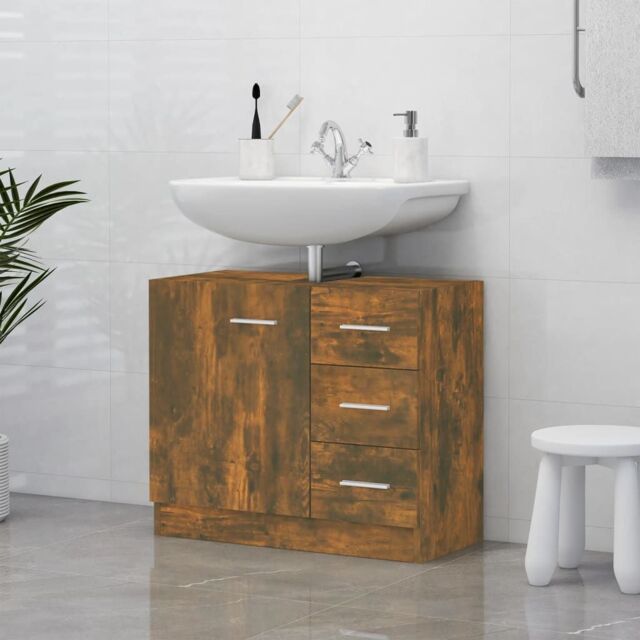 Berkfield Home Sink Cabinet Smoked Oak 63x30x54 cm Engineered Wood in Brown - Size: 63 x 30 x 54 cm - image 1