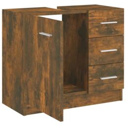 Berkfield Home Sink Cabinet Smoked Oak 63x30x54 cm Engineered Wood in Brown - Size: 63 x 30 x 54 cm - thumbnail 4