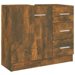 Berkfield Home Sink Cabinet Smoked Oak 63x30x54 cm Engineered Wood in Brown - Size: 63 x 30 x 54 cm - thumbnail 2